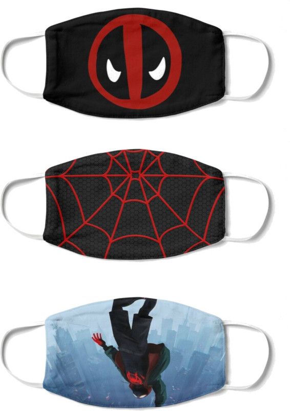 ELEGANT FOX DeadPool With Spider man and Spider man in to the Spider verse Reusable 100% Cotton Cloths mask DeadPool With Spider man and Spider man in to the Spider verse Reusable, Washable Cloth Mask  (Free Size, Pack of 3)