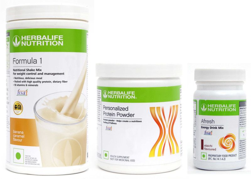 HERBALIFE Combo of Formula 1 Nutritional Shake Mix +Protein Powder & Afresh Energy Drink Mix Energy Drink  (750 g, Banana & Elaichi Flavored)