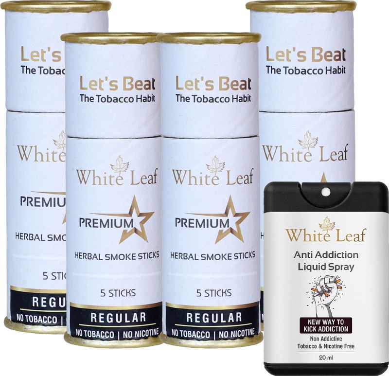 White Leaf Premium Herbal NO Tobacco/Nicotine Cigarette Regular Flavor(20 Smoke, Shot) Smoking Cessations  (Pack of 20)