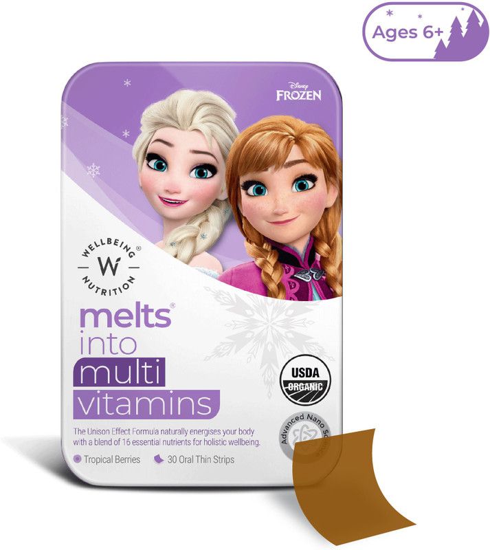 Wellbeing Nutrition Frozen Elsa&Anna Melts|Kids Organic Vitamin A,B-Complex,C,D and Iron|Mixed Berry  (30 No)