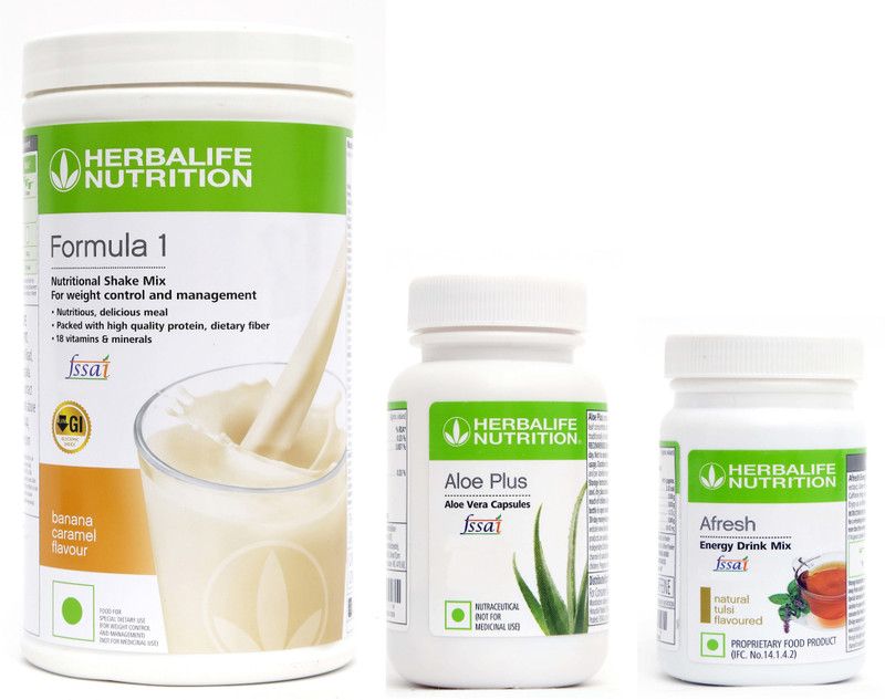 Herbalife Nutrition Formula 1 Shake Banana Flavor With Aloe Plus Tablet And Afresh Tulsi Flavor Protein Shake  (600 g, Banana Flavor)
