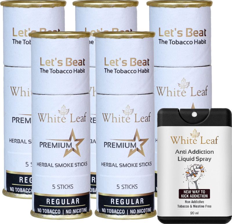 White Leaf Premium Herbal NO Tobacco/Nicotine Cigarette Regular Flavor(25 Smoke, Shot) Smoking Cessations  (Pack of 25)