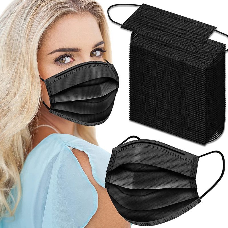 3W 4 Ply Disposable Non Woven Fabric Mask With 4 Layer Protection and Comfortable Nose Clip (Black) Cloth Mask  (Free Size, Pack of 100)