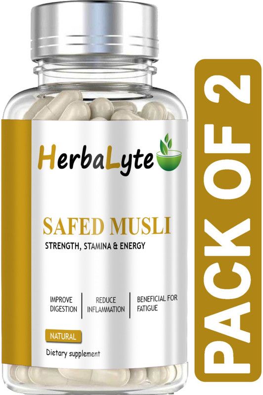 HERBALYTE Safed Musli, safed musli capsule, testosterone booster for men (B37) Premium  (2 x 60 Capsules)
