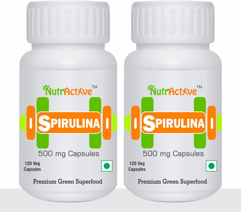 NutrActive Spirulina Capsules - 500 mg - 240 Veg Caps  (2 x 120 No)