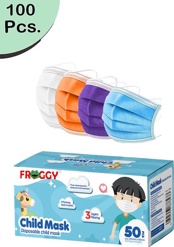 hobf Kids 3-Ply Disposable Surgical Face Mask, Adjustable Nose Pin, Assorted Colors. FG-3Ply Kids-18-BL,PR,OR,WH Surgical Mask  (Multicolor, S, Pack of 100, 3 Ply)