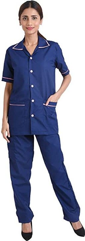 adhyah Nurse Uniform for Women Shirt, Pant Hospital Scrub  (Navy Blue L)