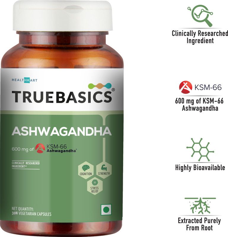 TRUEBASICS Ashwagandha 600mg of KSM 66, Energy and Immunity Booster  (30 Capsules)