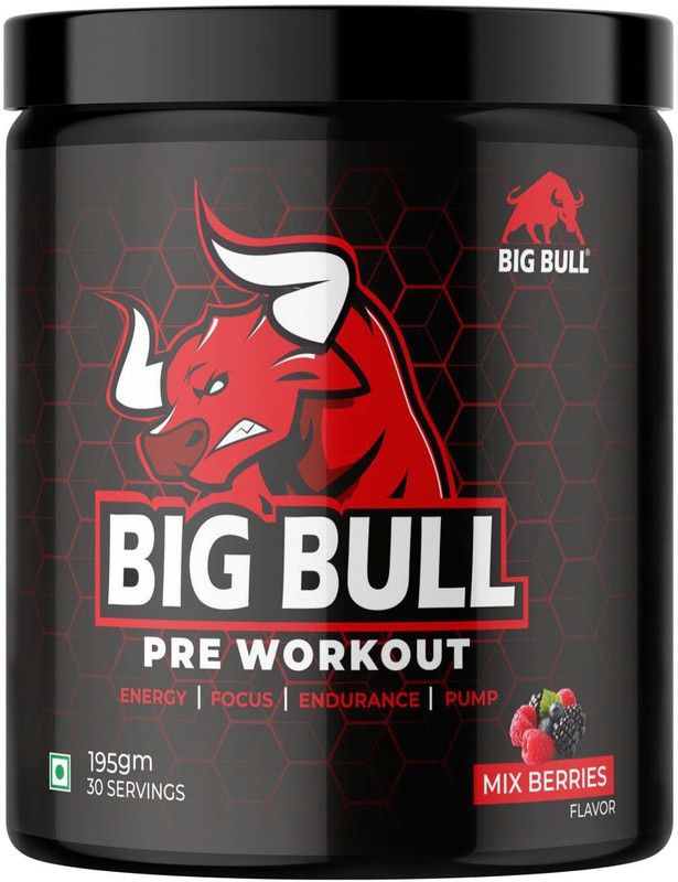 Big Bull Pre-Workout Supplement Powerful Drink for Men & Women (30 Servings, 195g) Protein Shake  (195 g, Mix Berries)