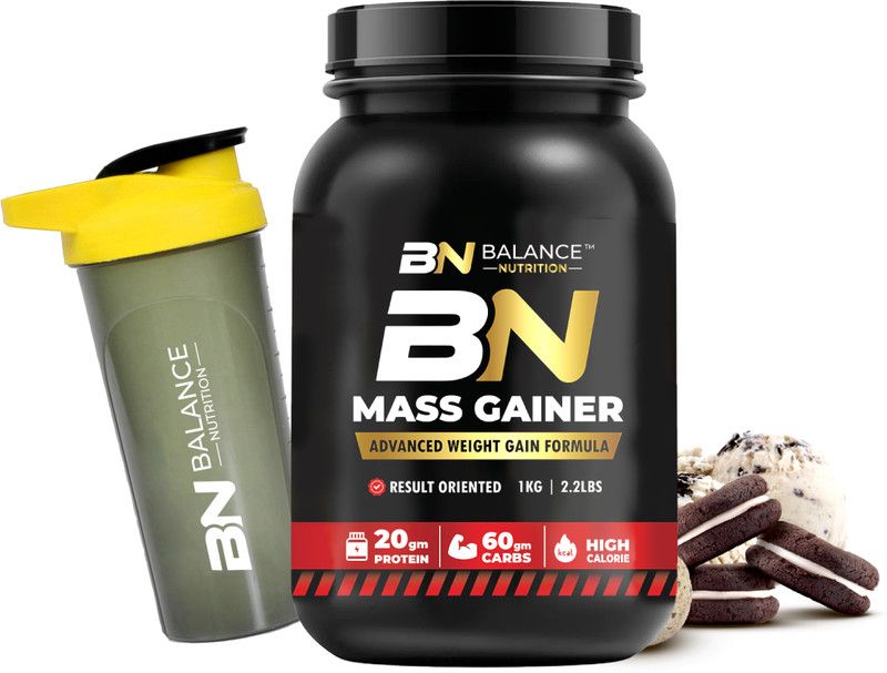 BN BALANCE NUTRITION Mass Gainer with L-Glutamine & Digestive Enzymes (Free Shaker) Weight Gainers/Mass Gainers  (1 kg, Cookies & Cream)