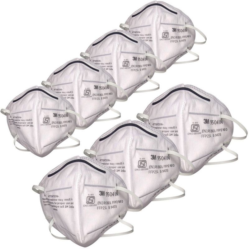 3M 9504 INApproved Anti-Pollution Reusable Mask | 7 Mask (Washable, White)  (White, Free Size, Pack of 7)