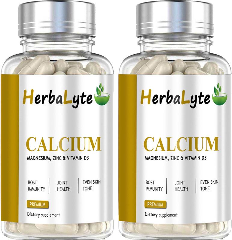 HERBALYTE Calcium, Magnesium, Zinc, D3 & B12 Tablets Premium (G10)  (2 x 60 Capsules)