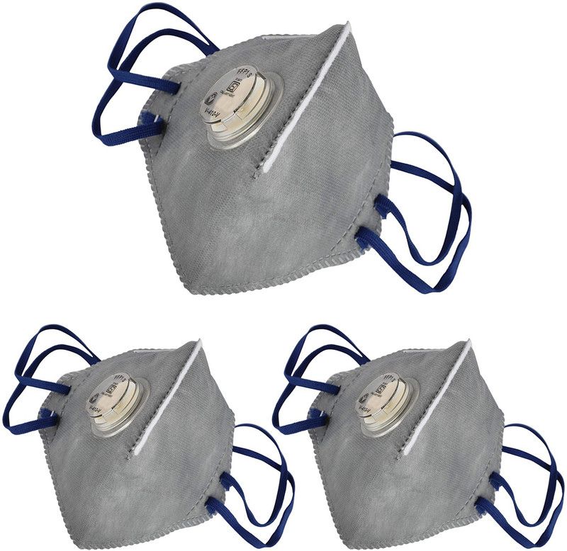 play run V-410 ISI Approved Anti-Pollution Mask and Particulate Respirator | Pack of 3 Reusable, Washable  (Grey, L, Pack of 3)