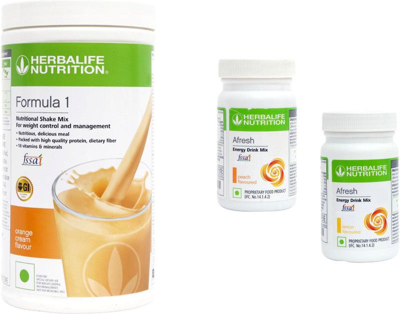 HERBALIFE Formula1 Shake Orange Flavor With Afresh Energy Drink Peach & Lemon Flavor Plant-Based Protein  (600 g, Orange Cream)