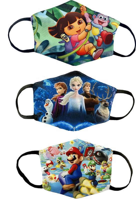 PRANEH ENTERPRISES 100% Cotton Fabric Protective Fashionable Face Mask for kids 4 - 8 Years Boys & Girls (MSK_3MK054) Washable Cloth Mask  (Multicolor, S, Pack of 3)