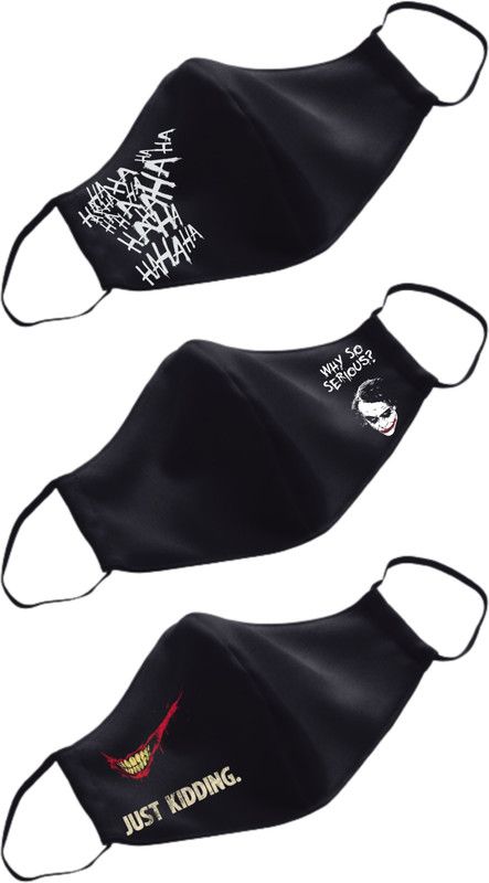 ELEGANT FOX Joker Why So Serious and Just Kidding Smile Joker Why So Serious and Just Kidding Smile Reusable, Washable Cloth Mask  (Black, Free Size, Pack of 3)