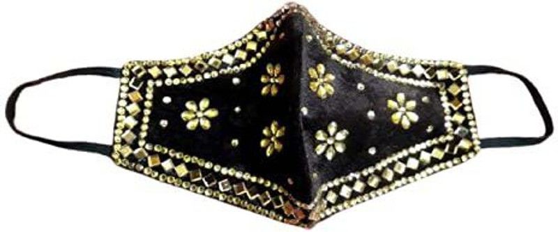 hiyansh Indian Bridal Face mask Solid Velvet Fabric Women Face Masks (PACK OF2) Velvet Fabric Women Face Masks Black Washable, Reusable Cloth Mask With Melt Blown Fabric Layer  (Free Size, Pack of 2)