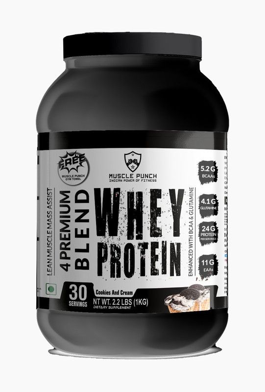 Muscle Punch Blend Whey Protein Cookie & Cream Flavor 1kg Enhanced with BCAA & Glutamine Whey Protein  (1 kg, Cookies & Cream)