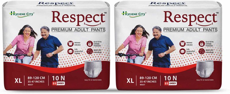 RESPECT Adult Diaper Pants Style for Unisex with Wetness Indicator (35-47 Inches) Adult Diapers - XL  (20 Pieces)
