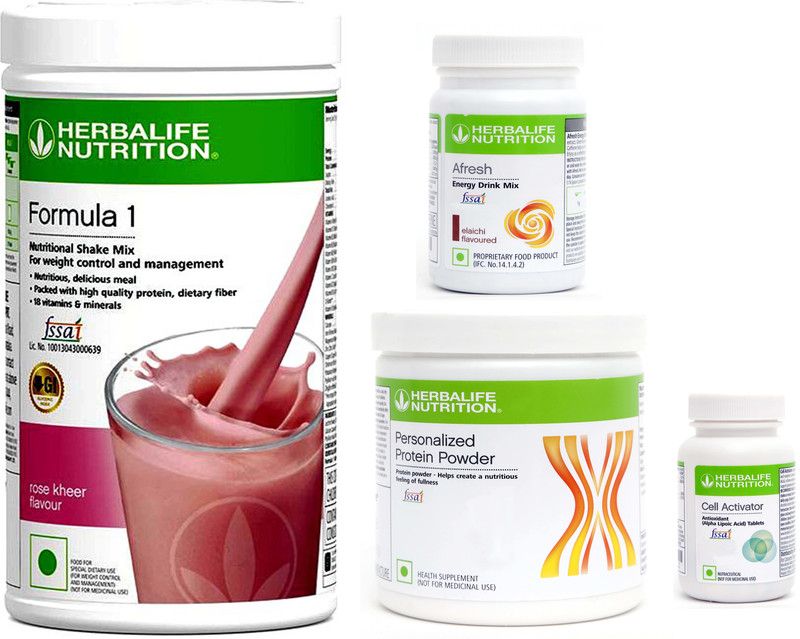 Herbalife Nutrition FORMULA -1SHAKEROSEKHEER+PROTEIN POWDER+ AFRESH- ELACHI+ CELL ACTIVATOR TABLET Nutrition Drink  (4x0.2 kg, ROSEKHEER-500GM, PROTEIN POWDER -200GM, ELACHI-50GM, CELL ACTIVATOR- 60 Tablet Flavored)