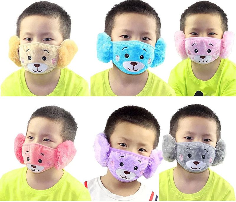 PinKit PinKit Girl's and Boys' Warm Winter Face Mask with Plush Ear Muffs Covers Free Size (for 3 Year to 13 Year Kids) Multicolored- Pack of 6 828779 Cloth Mask  (Multicolor, Free Size, Pack of 6)