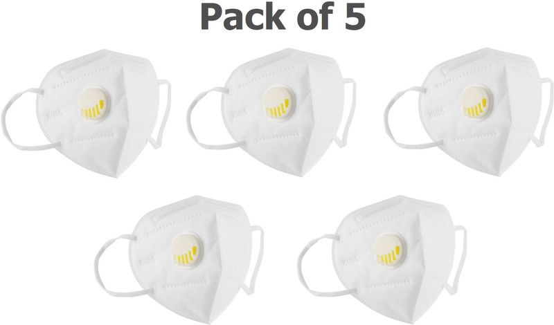 eAmaze KN95 Protective Face Mask with Breathing Valve, Activated Carbon - PM2.5 Filtration, Adjustable Nose Clip, 5 Layers, Fold Design (Pack of 5)  (Free Size, Pack of 5)