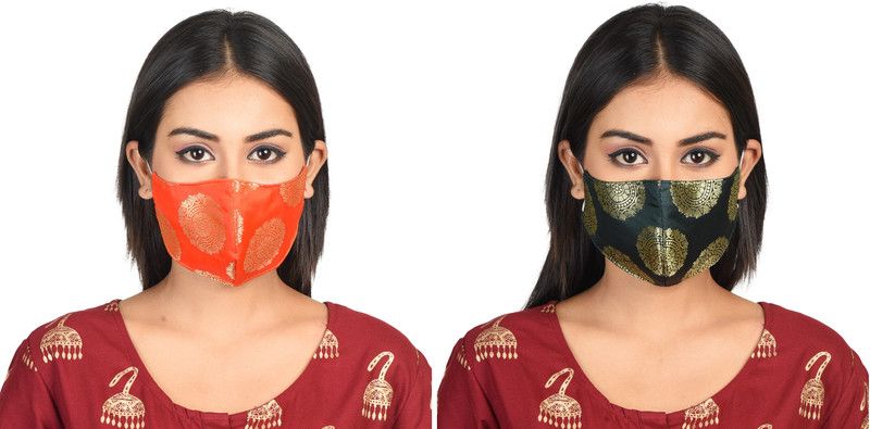 Unique Rudrani Designer Mask SPKMDBGOR020 Reusable Cloth Mask  (Multicolor, Free Size, Pack of 2)