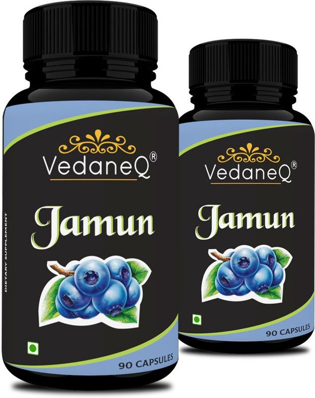 VedaneQ 100% Natural & Organic Jamun Extract Capsules for diabetes 1600 Mg 180 Capsules  (2 x 90 No)