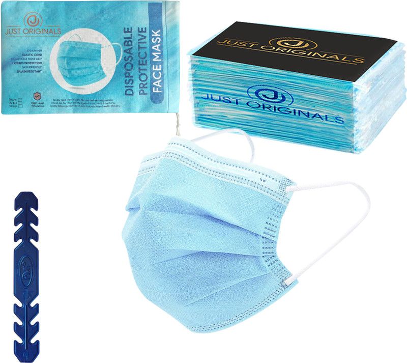 Justoriginals PCMA0FBNASTBL1966_JO Non-Washable Surgical Mask With Melt Blown Fabric Layer  (Blue, L, Pack of 50, 3 Ply)