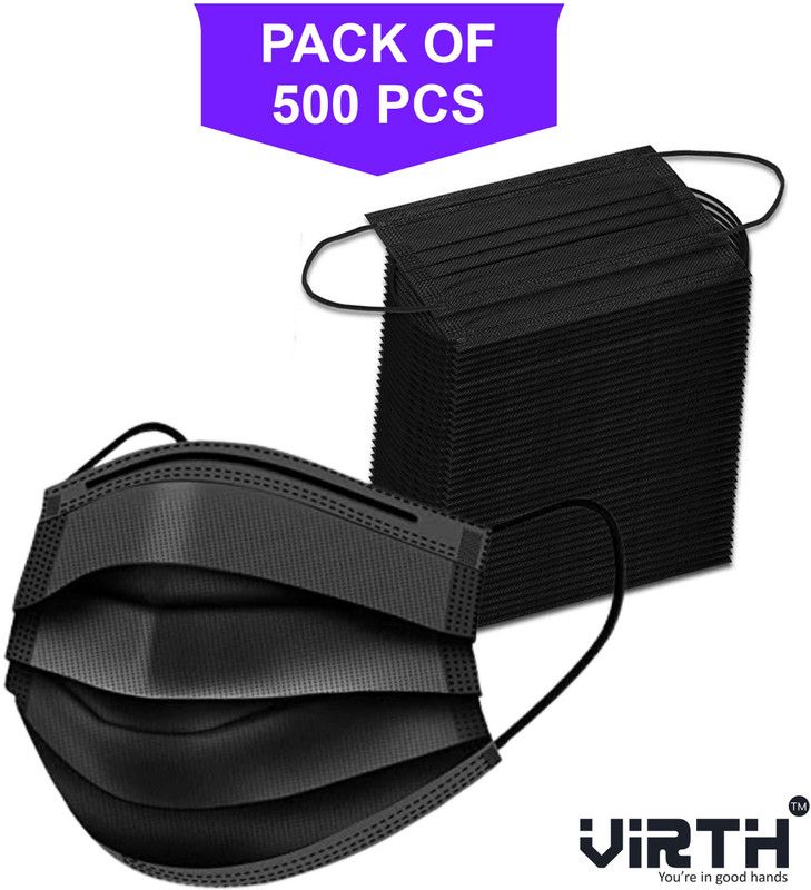 Virth Disposable 3 Ply Pharmaceutical Breathable Surgical Premium Black mask Surgical Mask  (Black, Free Size, Pack of 500, 3 Ply)