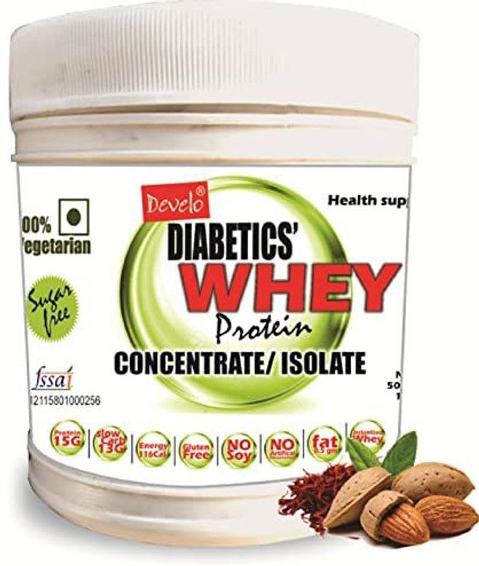 DEVELO Whey protein for diabetics sugar free protein powder for diabetes care Whey Protein  (500 g, KESAR BADAM)