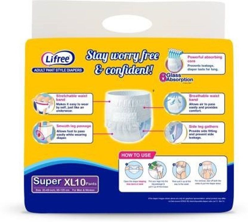 LIFREE Adult Pants Pack of 4 Adult Diapers - XL  (40 Pieces)