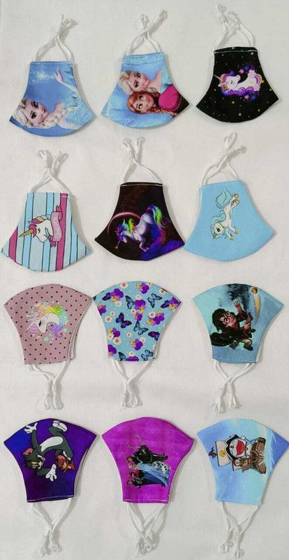 revagrown (PACK OF 12) Cotton Breathable Skin Friendly N95 with Adjustable Ear loops MASK kids barbi unicon cartoon printed mask 3 layer Reusable, Washable Cloth Mask  (Free Size, Pack of 12, 3 Ply)