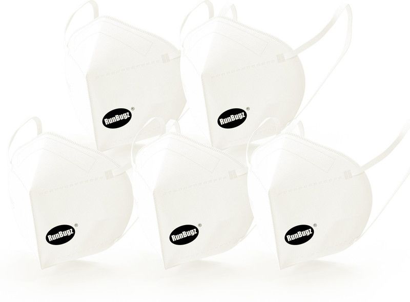 RunBugz N95 (Pack of 5 ) Mask for Adults Black , Special protective 5 layered reusable Face Mask. Snug Fit New Adult White N95 Mask Reusable, Washable  (White, M, Pack of 5)