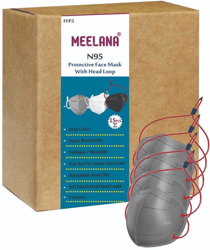 meelana Anti Pollution Melt-blown & Hot Air Cotton 5 Layer Head loop mask For Unisex Reusable, Washable  (Grey, M, Pack of 15)