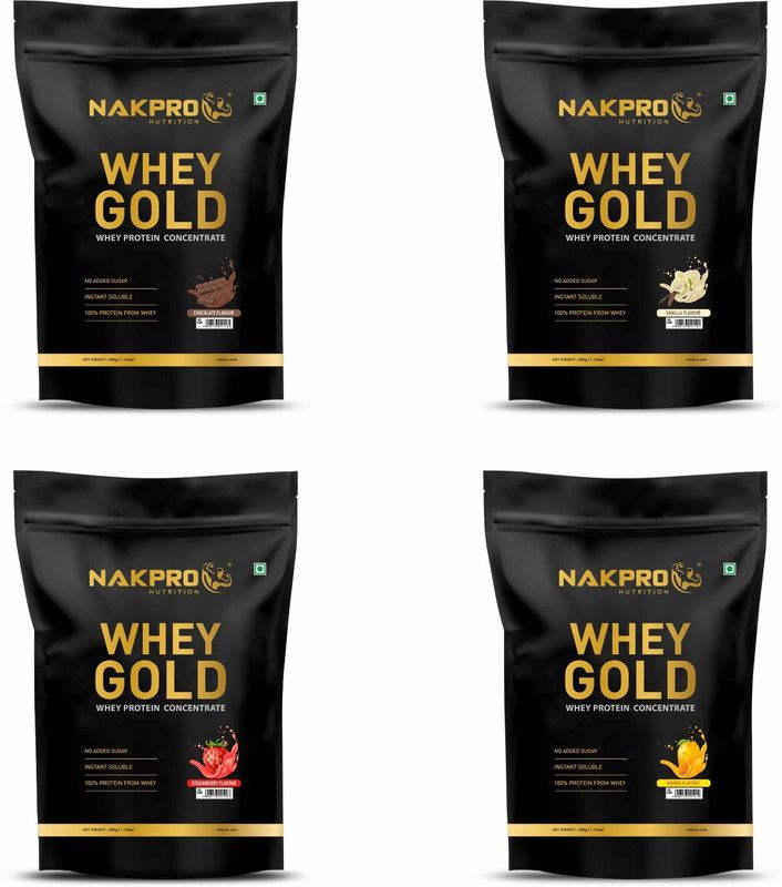 Nakpro GOLD WheyProteinConcentrate-4comboChocolate,Vanilla,Strawberry&Mango(500g*4-2 Kgs) Whey Protein  (2 kg, Flavor Combo)