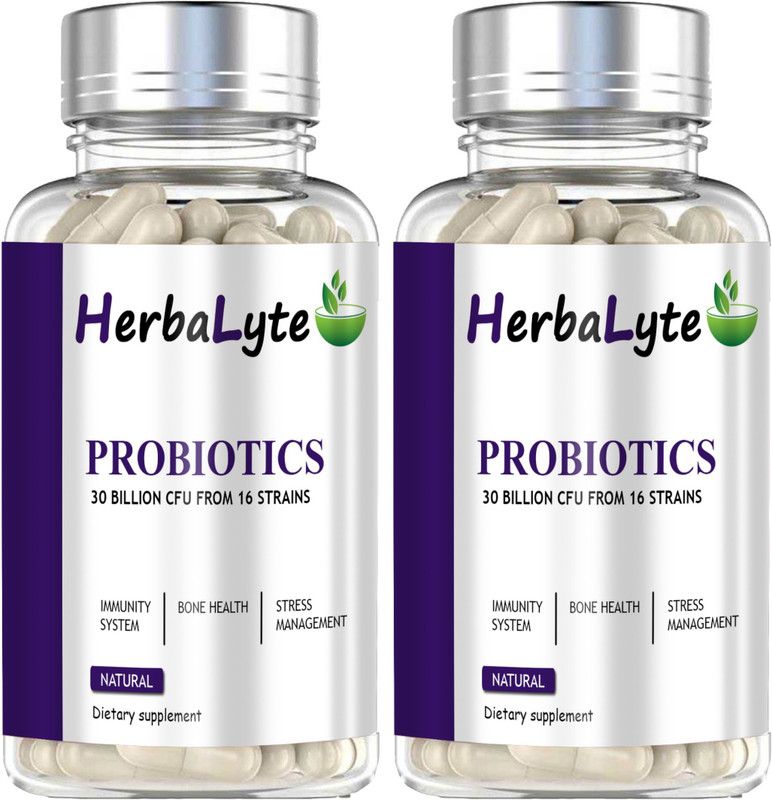 HERBALYTE Probiotic Supplement 30 Billion Cfu with 16 & Prebiotics Capsules (G36)  (120 No)