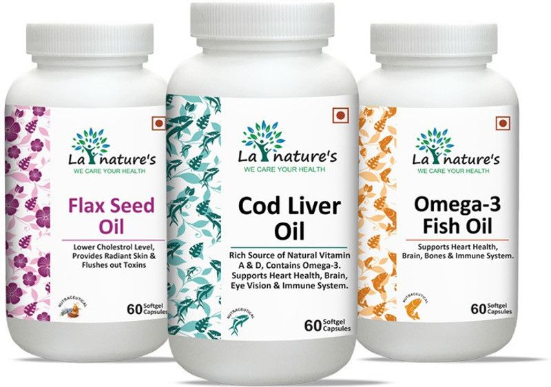 La Natures Flax Seed Oil + Cod Liver Oil + Omega3 Fish Oil Softgel Capsule Combo Pack of 3  (3 x 60 Tablets)