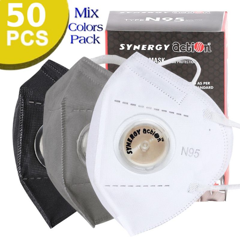Action Certified N95 Mask FDA, ISO, CE, GMP, NIOSH Ear Loop AntiVirus 2 Layer Meltblown A01-WhiteGreyBlack Reusable, Washable, Water Resistant  (White, Grey, Black, Free Size, Pack of 50)