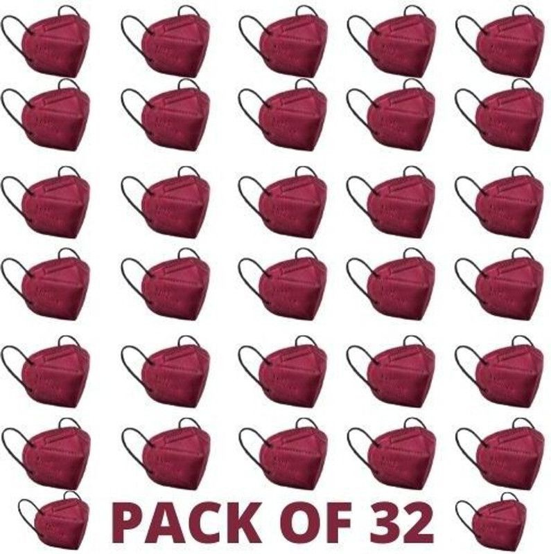 kehklo N95 Maroon Mask ( Pack of 32) Meltblown High Quality washable Anti pollution n95 mask for men and Women. N95M32 Washable, Reusable  (Maroon, L, Pack of 32)