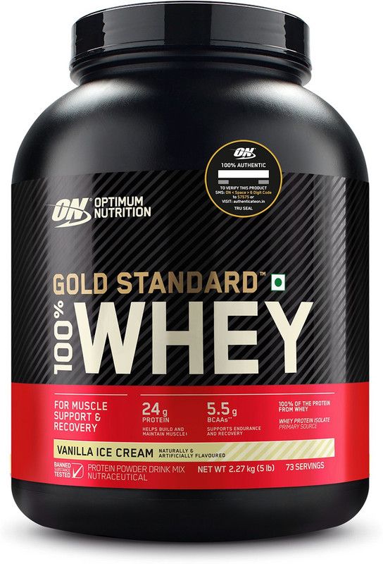 Optimum Nutrition (ON) Gold Standard 100% Protein Powder - Primary Source Isolate Whey Protein  (2.27 kg, Vanilla Ice Cream)