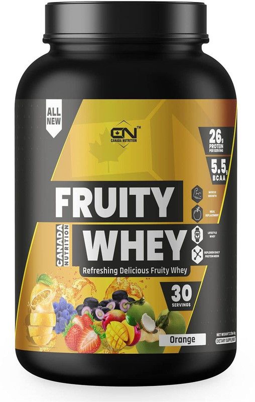 CANADA NUTRITION Fruity Whey Protein For Muscle Growth, Weight Loss & Preserve Lean Muscles Mass. Whey Protein  (1 kg, Orange)