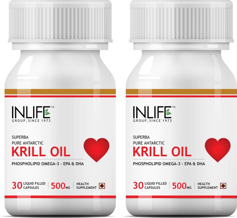 Inlife Krill Oil Superba Phospholipid Omega 3 with Astaxanthin 500 mg (2 Pack)  (2 x 30)