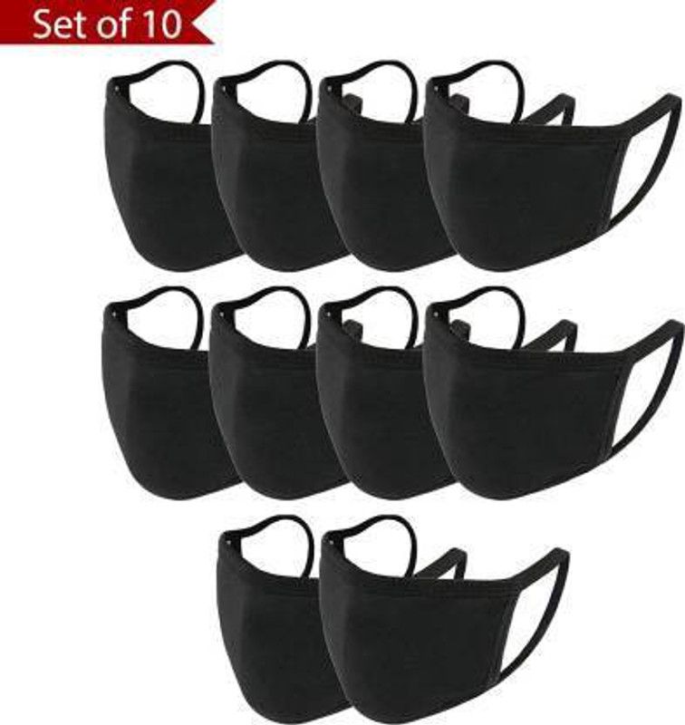 SAIFOO 1010 Washable Cloth Mask  (Black, Free Size, Pack of 10, 3 Ply)
