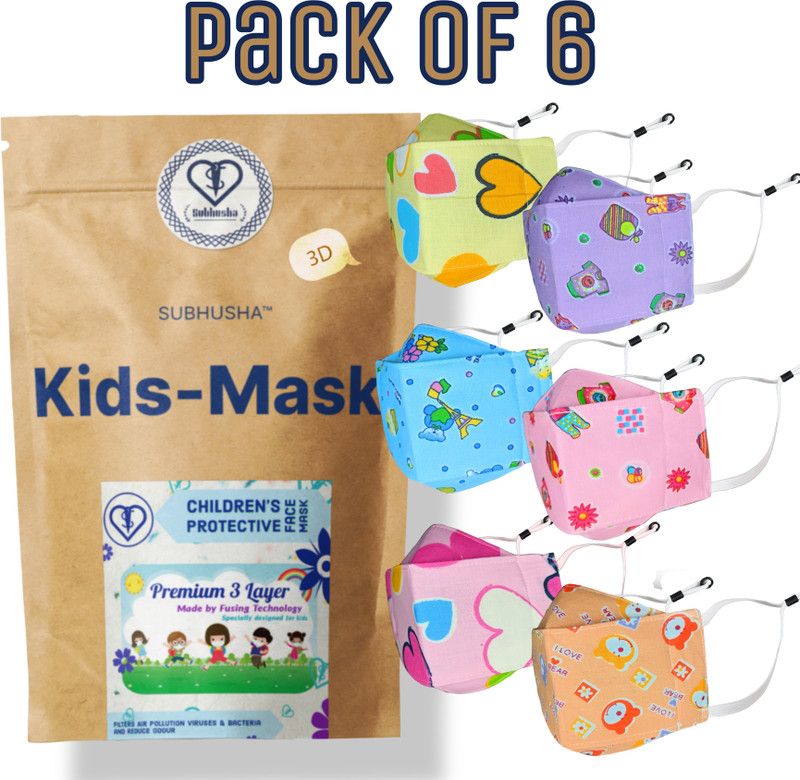 SUBHUSHA 3D-6PCS-kids cartoon print cloth mask Cloth Mask  (Free Size, Pack of 6, 4 Ply)