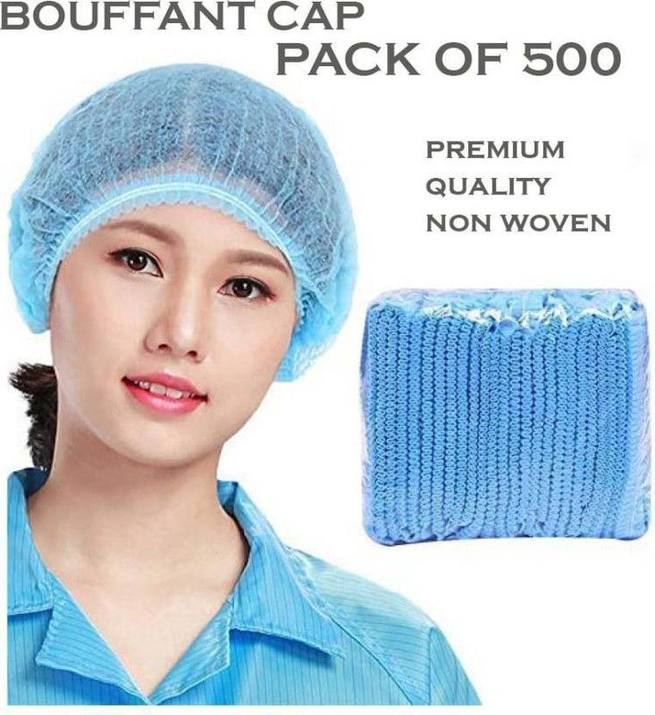 Palakshi Non Woven Disposable Bouffant Cap [Pack of 500 Bouffant cap Blue] Surgical Head Cap  (Disposable)