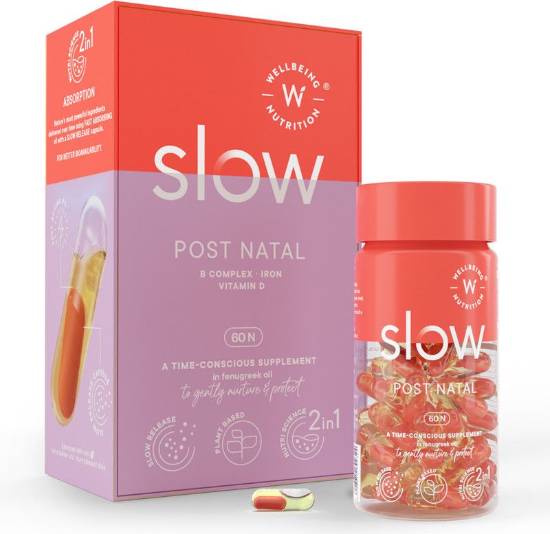Wellbeing Nutrition Slow Post Natal Vegan Multi-nutrient ,B-Complex in Virgin Fenugreek Oil  (60 Capsules)