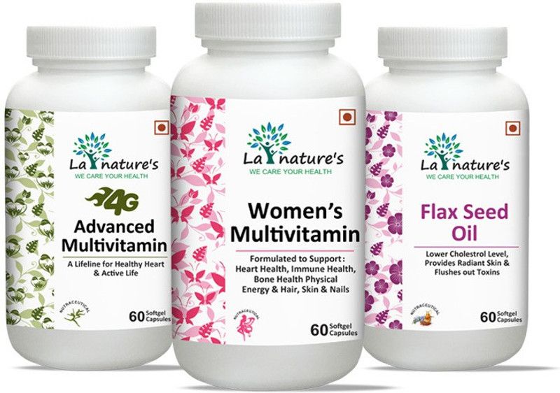 La Natures Multivitamin + Women's Multivitamin + Flaxseed Oil Capsule  (3 x 60 Tablets)