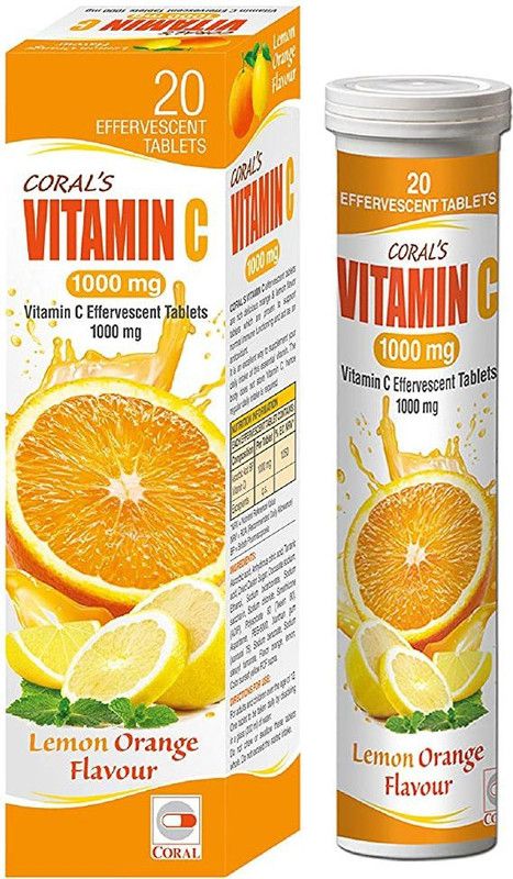 CORAL Vitamin C 1000 mg Natural Immunity 20 Effervescent Tablets Lemon Orange flavour  (20 Tablets)