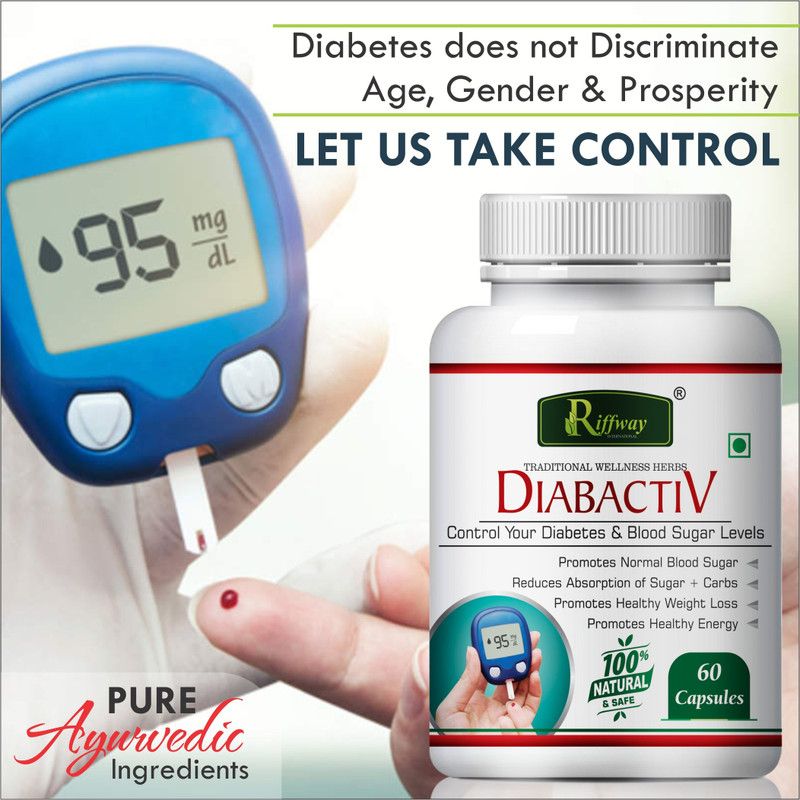 Riffway Diabactive herbal capsules for Powerful blend of natural herbs Total AYurvedic  (60 No)